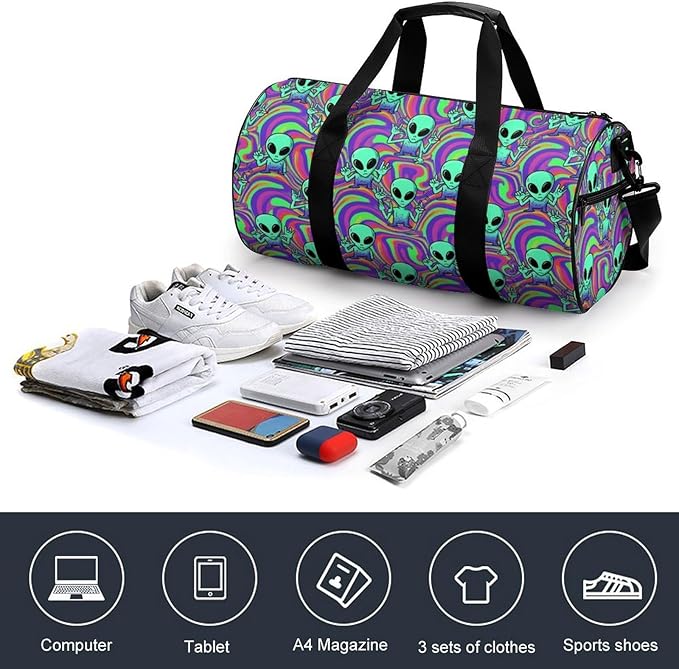 Weekender Carry on Beach Yoga Overnight Luggage Bag Gym Sports Travel Workout Bag Overnight Bags (Cool Alien Tie Dye)