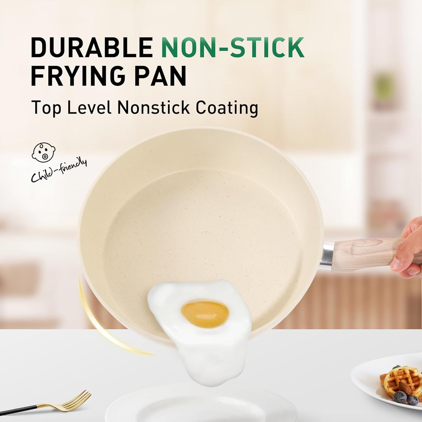 MAISON ARTS Pots and Pans Set Non Stick, Kitchen Cookware Sets Nonstick, 12 Piece Granite Cooking Pot and Pan for Induction, Stovetop, Beige