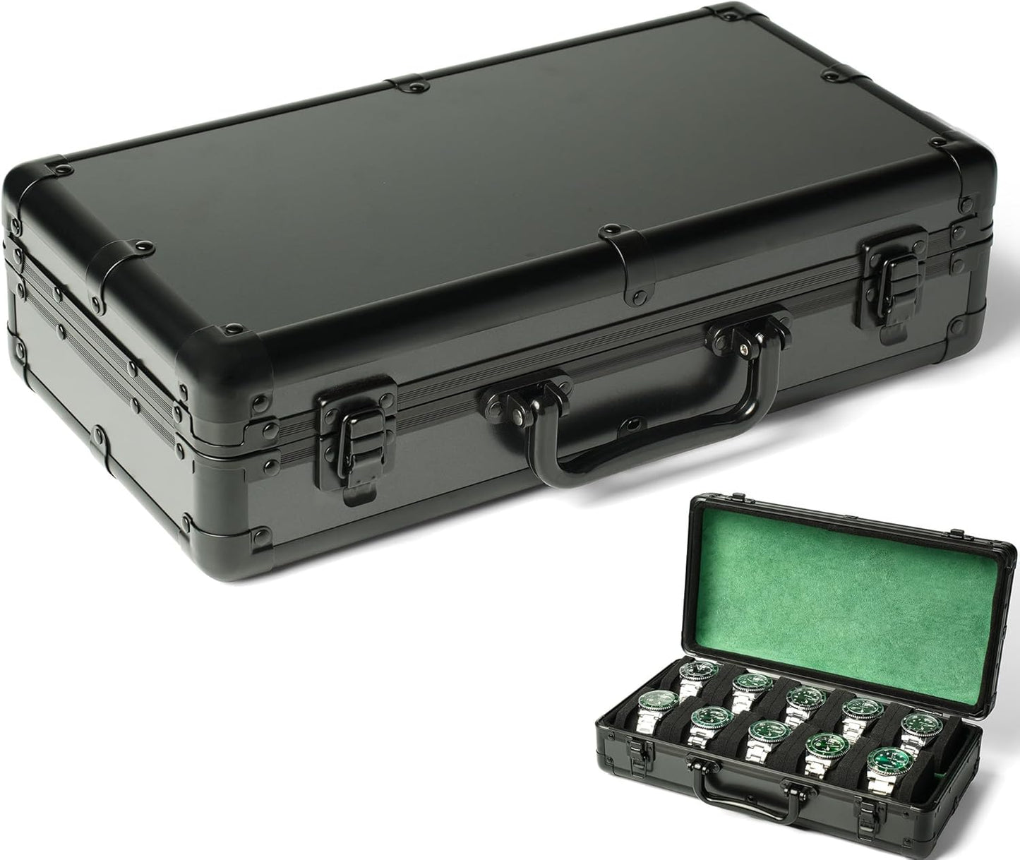10 slots Watch organizer Case, Aluminum watch storage box, hard watch travel box, padded case for watch display and organization