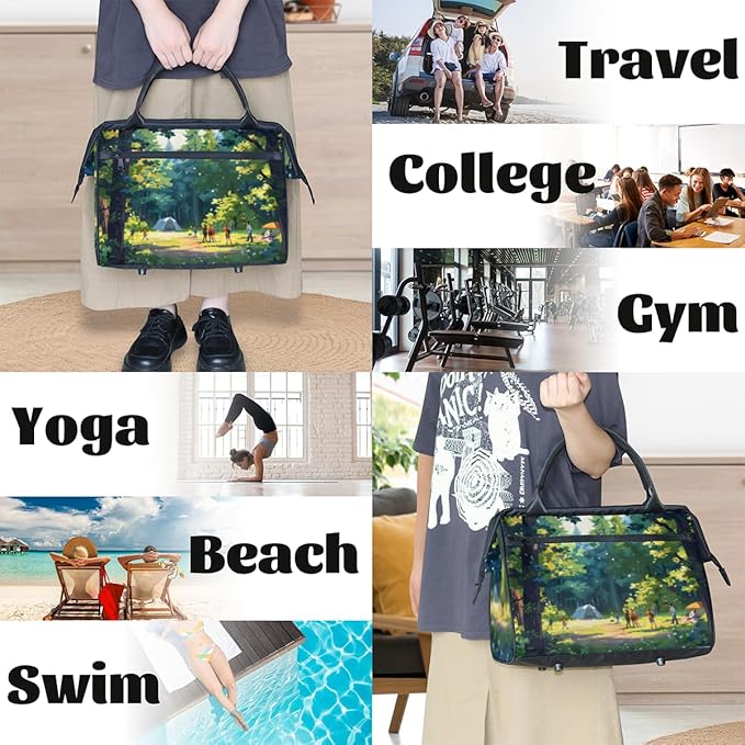 Camp Forest Overnight Weekender Bag for Women Men Travel Duffel Bags Waterproof Luggage Carry on Sports Yoga Gym Bag