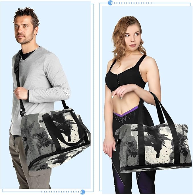 Anime Ninja Print Gym Bag Duffel Bags Weekender Overnight Bag Set with Shoes Compartment for Travel Sports Yoga