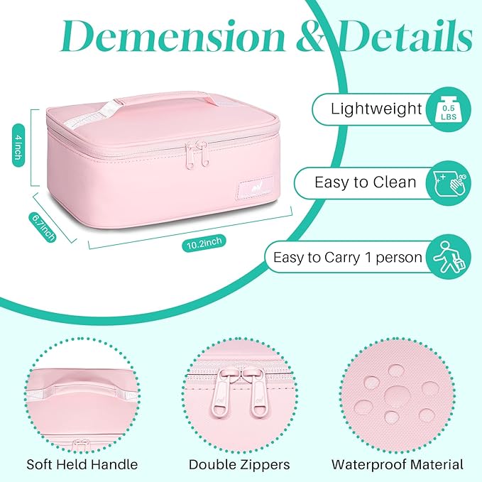 NOL Natural Organic Lifestyle Insulated Lunch Bag for Adults – Compact Cooler Lunch Box with Food-Grade Lining, Waterproof Lunch Bag for Work, Travel | Portable Thermal Meal Tote with Handle, Pink