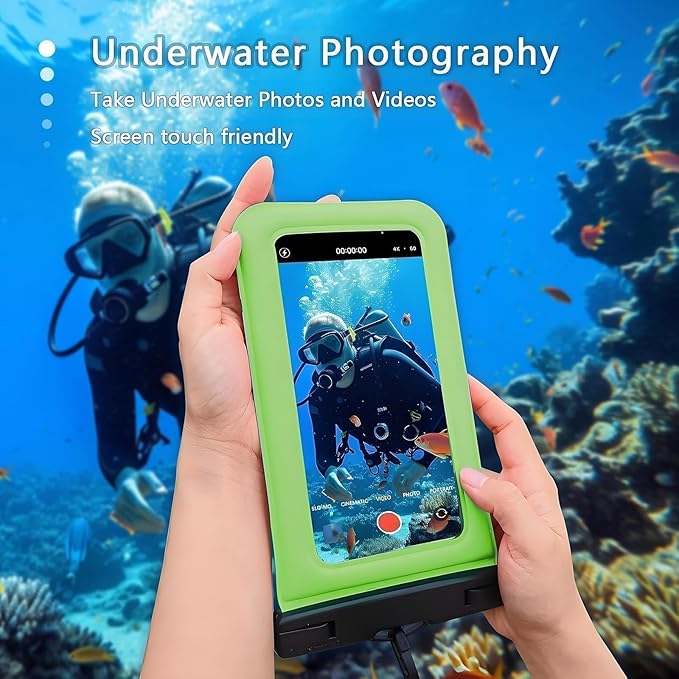 Floatable Soap Bubble Waterproof Phone Pouch Case with Crossbody Lanyard for iPhone 17 series 16 Pro Max/15 Pro/14/13, IP68 Cellphone Dry Bag Beach Cruise Ship Essential,1 Pack-Light Green-7″