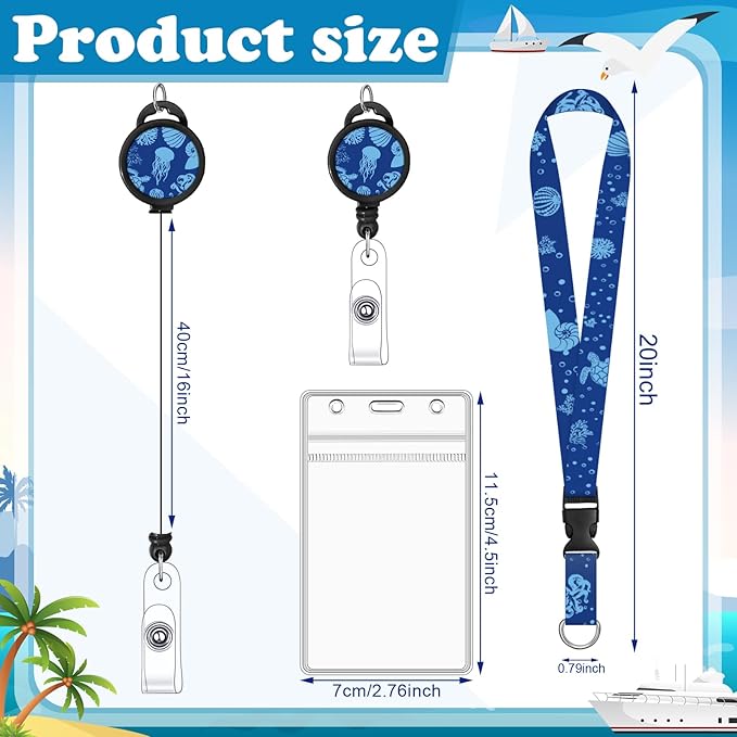 4 Pack Cruise Lanyard for Ship Cards Lanyards with Retractable Badge Reels and Waterproof ID Badge Holder, Ocean Creature 2026 Cruise Essentials Accessories