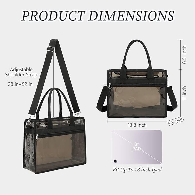 Iridescent Clear Beach Bag for Women, Large Pool Tote Cruise Vacation Essentials - Waterproof, Zipper Closure