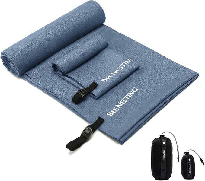 Bee Nesting Ultralight Quick Dry Towel,Microfiber Quick-Drying Towels with Compact Packable Pocket for Travel, Beach, Camp, Gym, Swimming (Navy Blue 2 Set)