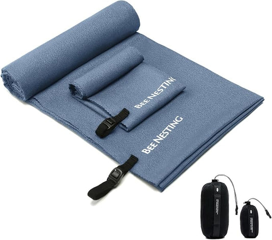 Bee Nesting Ultralight Quick Dry Towel,Microfiber Quick-Drying Towels with Compact Packable Pocket for Travel, Beach, Camp, Gym, Swimming (Navy Blue 2 Set)