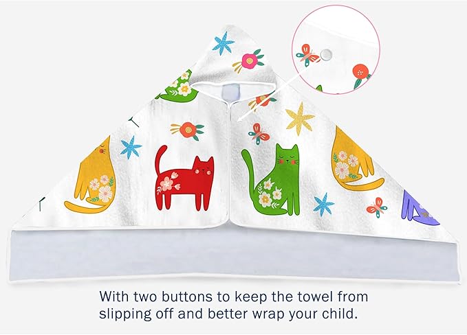 Bonsai Tree Summer Bright Hooded Beach Towel, Cat Lover Kids Poncho Towel for Boys Girls, Quick Dry 30''x50” Bath Towel for Pool Swiming Boys Gifts
