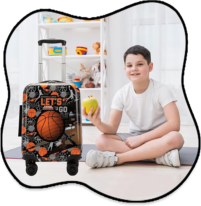 Kids Basketball Suitcase Set for Boys Hardside Luggage with Spinner Wheels 2 Piece 16inch Toddler Suitcase for Boys Travel Carry on Luggage Airline Approved