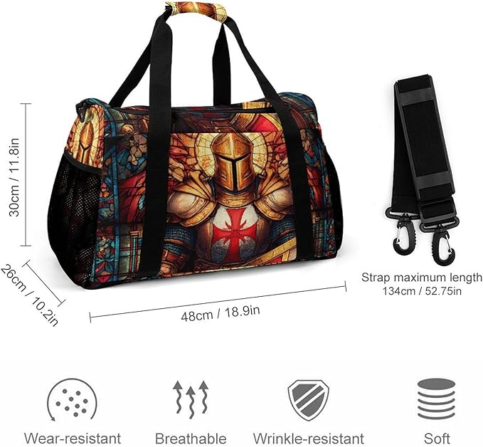 Stained Glass Knights Crusader Duffle Bag Gym Bag for Workout Travel Tote with Detachable Straps