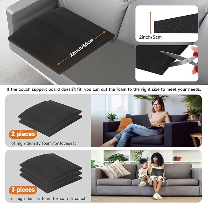 20"x20"Couch Cushion Support for Sagging Seat, Trapezoid 40D High Density Foam Couch,Sofa Cushion Support Replacement for Furniture Sagging, Black(2PCS)
