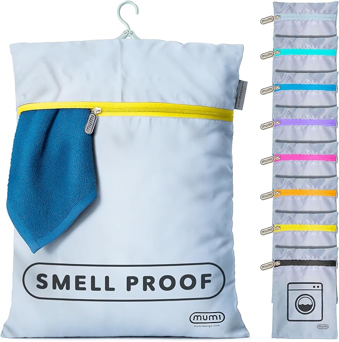 MUMI Travel Laundry Bag – Moisture & Smell-Proof Clothes Bag with Folding Hanger & Outer Pouch | Large Laundry Storage Bag for Suitcase, Gym & Packing | Dirty Clothes Organizer (Yellow)