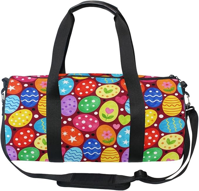 Sports Duffel Bag Easter Colorful Eggs Gym Bags for Women Men Round Travel Weekender Overnight Duffel Bag