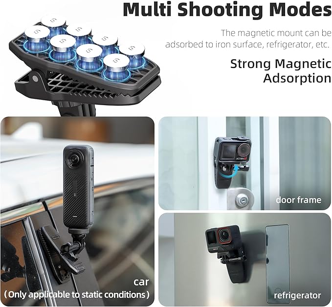 Strong Magnetic Mount, 360° Rotating Backpack Clip Car Sun Visor Mount for DJI Osmo Nano GoPro Action Camera Accessories for Hero 13 12 11 10 Insta360 X5 X4 X3 Ace Pro 2 DJI Action 6 5 Pro 4 3 Pocket