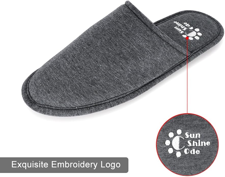 Sunshine Code Men's Memory Foam Cotton Washable Slippers with Matching Travel Bag for Home Hotel Spa Bedroom