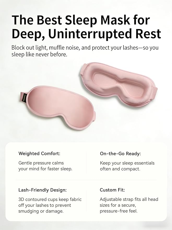 Weighted Eye Masks for Sleep Women: 3D Contoured Blackout Sleep Mask with Zero Pressure, Eyelash Friendly & Comfortable Blindfold for Airplane Travel, Night Shift Nurse, Yoga & Thoughtful Gift, Pink