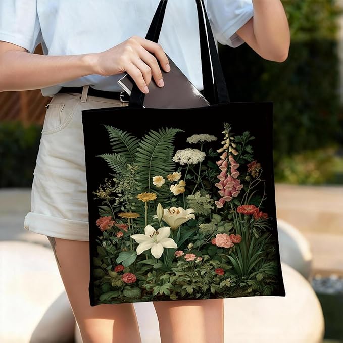 Canvas Tote Bag for Women, Vintage Print Handbag, Aesthetic Shopping Bag for Work Travel Beach, Everyday Shoulder Tote