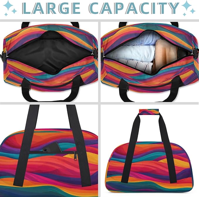 Kids Duffle Bag Girls Boys Colorful Ocean Waves Lines Weekender Overnight Bag,Lightweight Duffel Bags for Traveling Gym Sport Dance