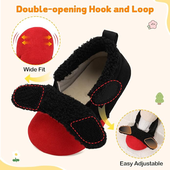 JOINFREE Toddler Slippers Boys Girls Adjustable House Shoes Barefoot Sock Shoes with Rubber Sole Baby Comfort Warm Indoor Outdoor Walking Shoe