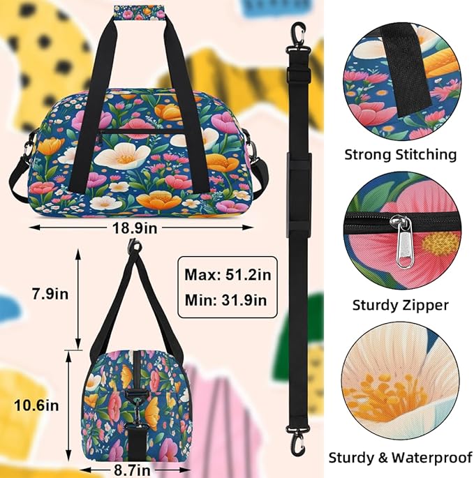 Kids Duffle Bag Girls Boys Spring Colorful Floral Garden Weekender Overnight Bag,Lightweight Duffel Bags for Traveling Gym Sport Dance