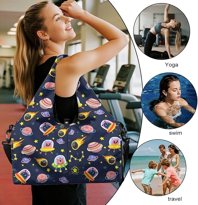 Mens Duffle Bag with Shoes Compartment, Travel Duffel Bags with Yoga Mat Holder, Wet Pocket, Carrying Function Gym Bags for Yoga Pilates Swimming