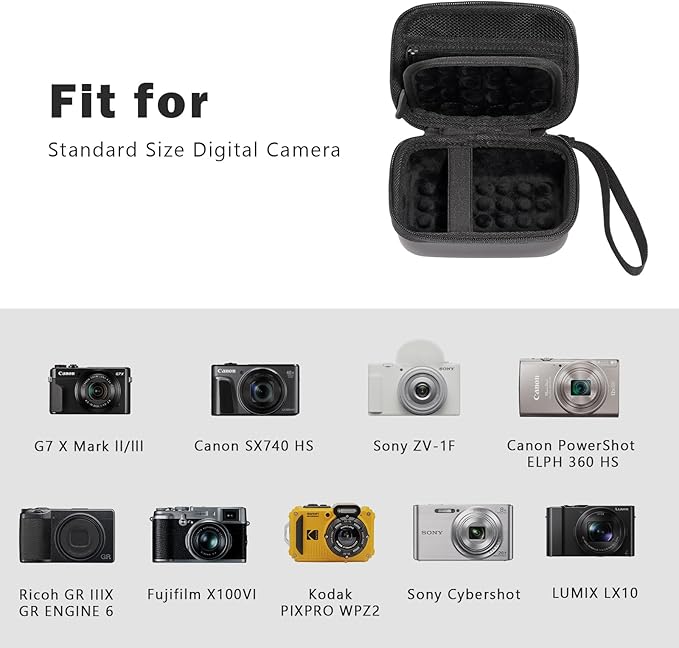 ProCase Hard Shell Digital Camera Case for Canon G7X Mark III Mark II, Sony Cybershot, PowerShot SX740, Ricoh GR III, Kodak Pixpro, Compact 4K Vlogging Small Cameras Travel Carrying Storage Bag -Black