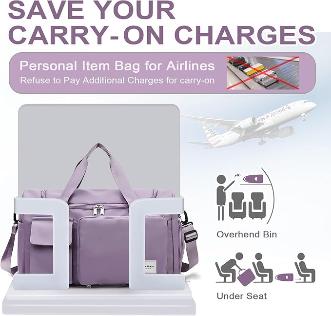 WOOMADA Foldable Travel Duffel Bag with Shoes Compartment, Overnight Bag with Wet Pocket & Trolley Sleeve, Weekender Bags for Women(A-grayish purple)