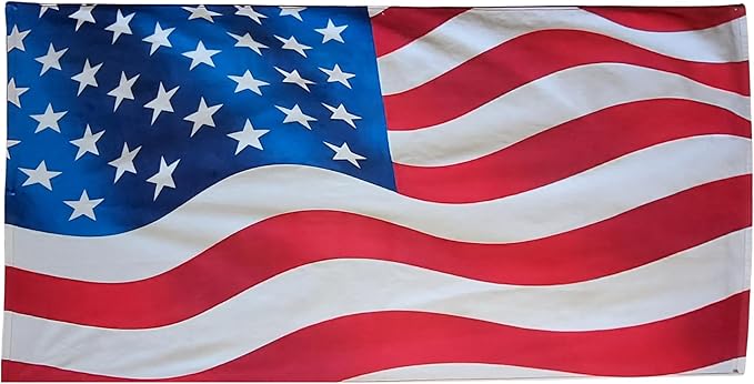Waving USA Flag Beach Towel 30”x60” – 100% Cotton Velour, Highly Absorbent, Fast Drying, Easy Pack for Spring Break, Vacation, Beach, Pool, Sunbathing – Lightweight, Compact for Travel - Novelty Gift