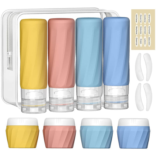14pack Travel Bottles for Toiletries, TSA Approved Travel Size Toiletries Containers Set, Premium Silicone Leak Proof Refillable Bottles & Creams Jars Accessories Kit W/Clear Bag (Bright)