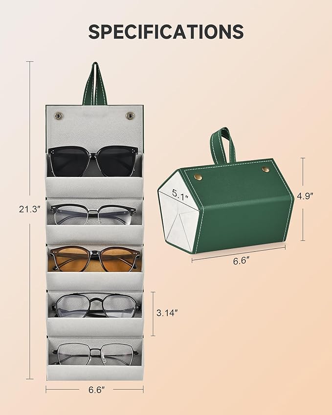 CO-Z Travel Sunglasses Organizer, Foldable Travel Sunglass Case with 5 Slots for Multiple Pairs, Portable Eyeglasses Holder