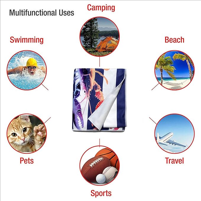 Pink Purple Lobst Oversized Sand Free Beach Towel – 71"X32" Lightweight Quick Dry Microfiber Terry Towel For Travel, Swimming, Pool, And Camping, Absorbent And Compact Beach Essential For Women Men