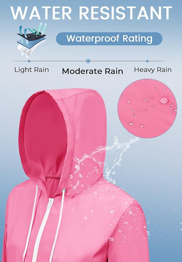 Zando Lightweight Rain Jacket Women Waterproof - Raincoat for Women Packable Rain coat Hooded Windbreaker for Travel Outdoor