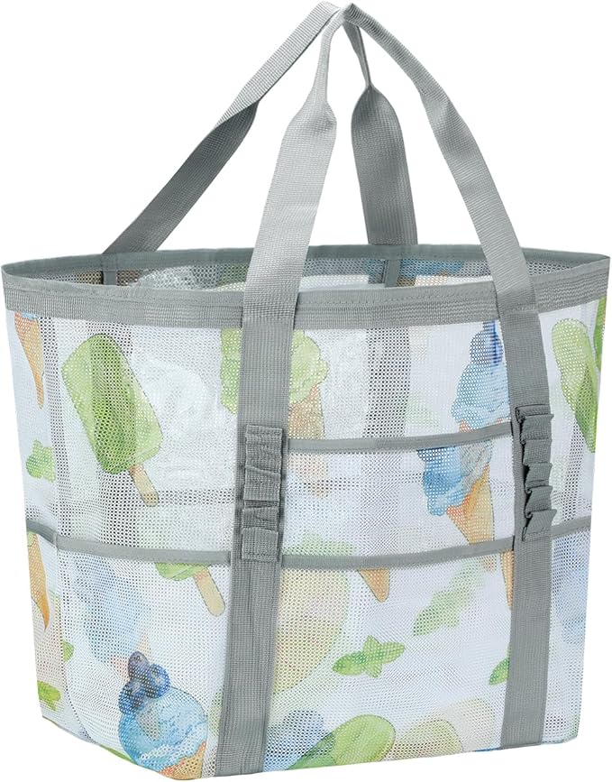 Mesh Beach Bags for Women - Family Beach Tote Bag for Toys, Towels, Travel Vacation Cruise Essentials