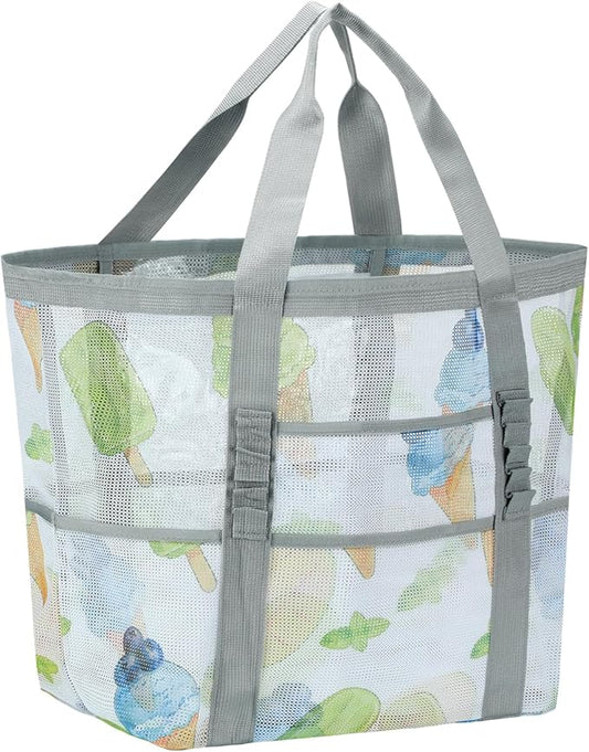 Mesh Beach Bags for Women - Family Beach Tote Bag for Toys, Towels, Travel Vacation Cruise Essentials