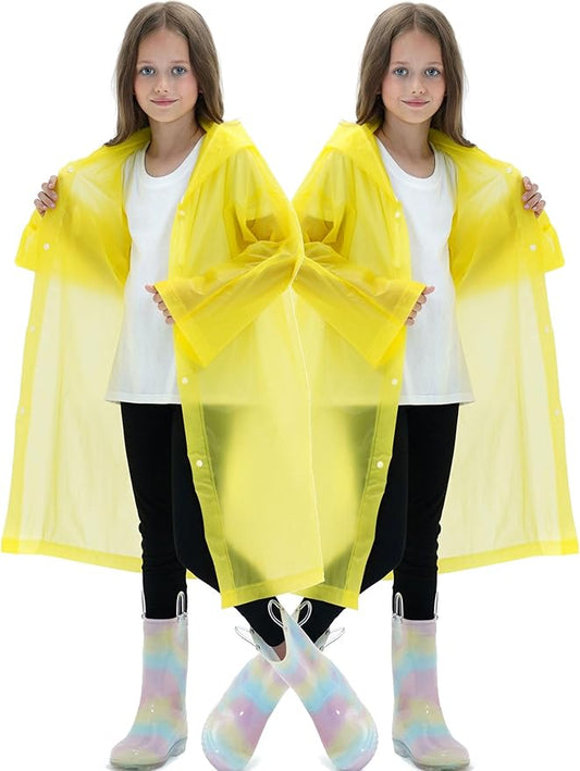 2 Pack Raincoats for Kids, Reusable Rain Ponchos with Hood and Sleeves Rain Coats for Boys and Girls