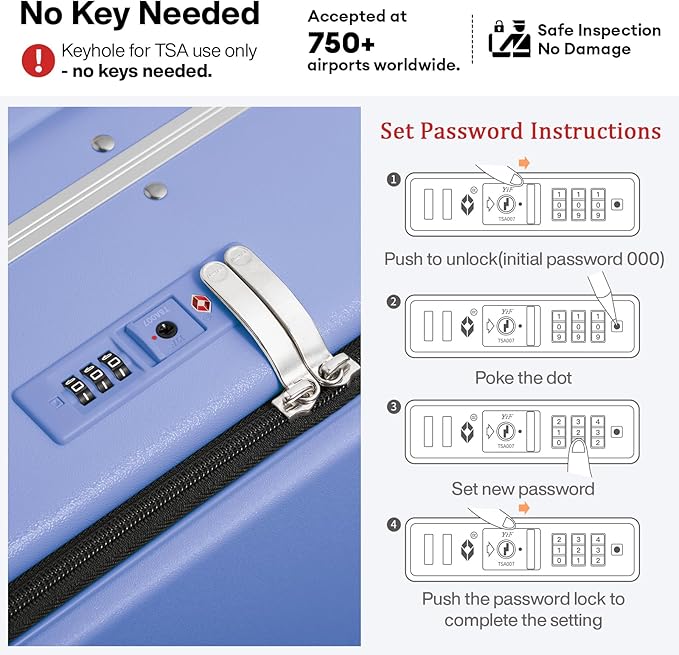 mixi 20 Inch Carry On Luggage 22x14x9 Airline Approved PC Hard Shell Suitcase Top Opening Aluminum Frame Travel Suitcases with Wheels, Lilac Purple