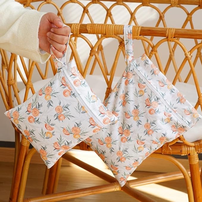 2 Sizes Wet Bags, Waterproof Storage Bag for Baby Diapers and Pump Parts, Reusable Diaper Bag with Zippered Pockets and Handle, Travel Bags, Beach, Pool, Gym Bag for Swimsuits & Wet Clothes, Set of 2