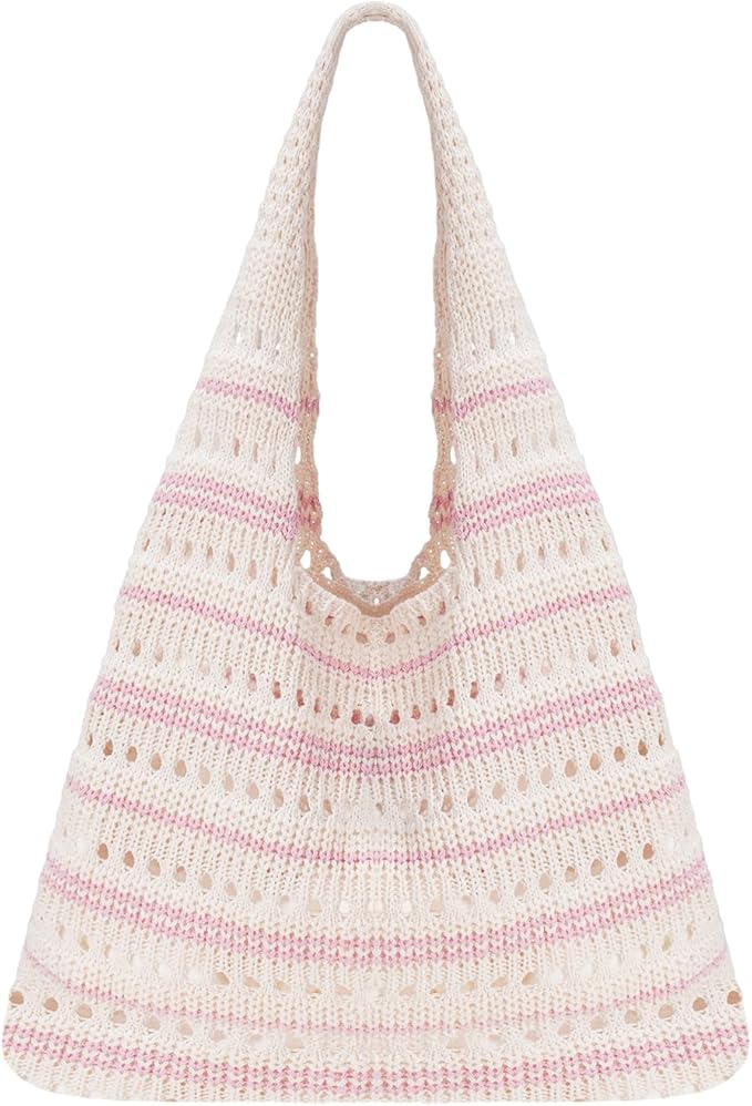 Sightor Crochet Tote Bag, Mesh Beach Bag Knit Summer Hobo Bag Vacation Boho Tote Bag for Women