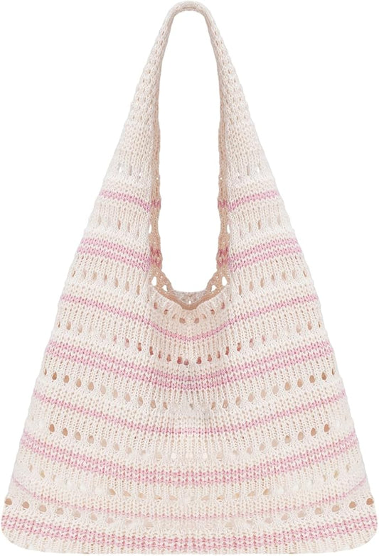 Sightor Crochet Tote Bag, Mesh Beach Bag Knit Summer Hobo Bag Vacation Boho Tote Bag for Women