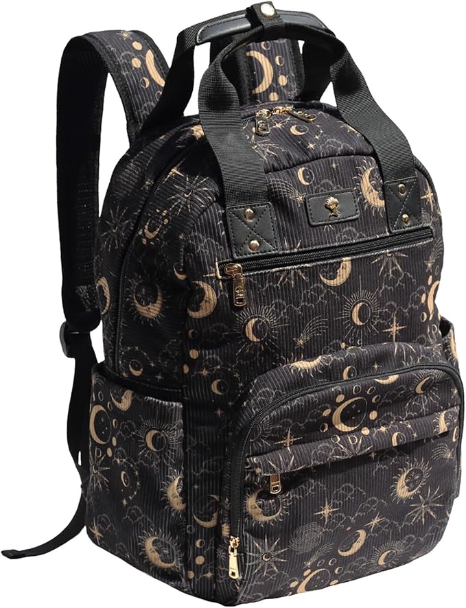 Diaper Bag Backpack, Large Capacity Multifunction Baby Essentials Fashion Travel Pack Linen Canvas office Laptop Bag (Corduroy Black Moon)