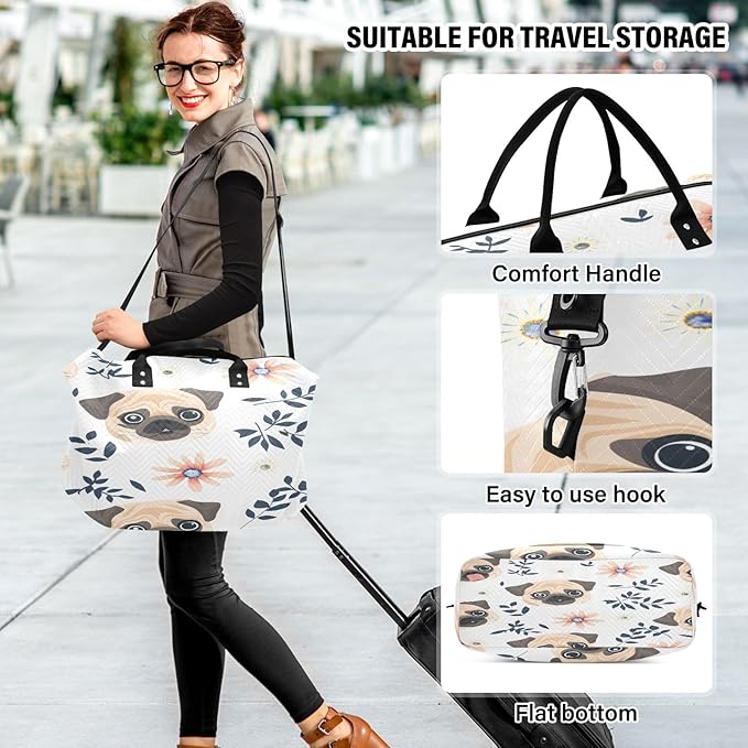 Pug Pattern Travel Duffle Bag Gym Yoga Carry on Bags for Men Women Weekender Bag