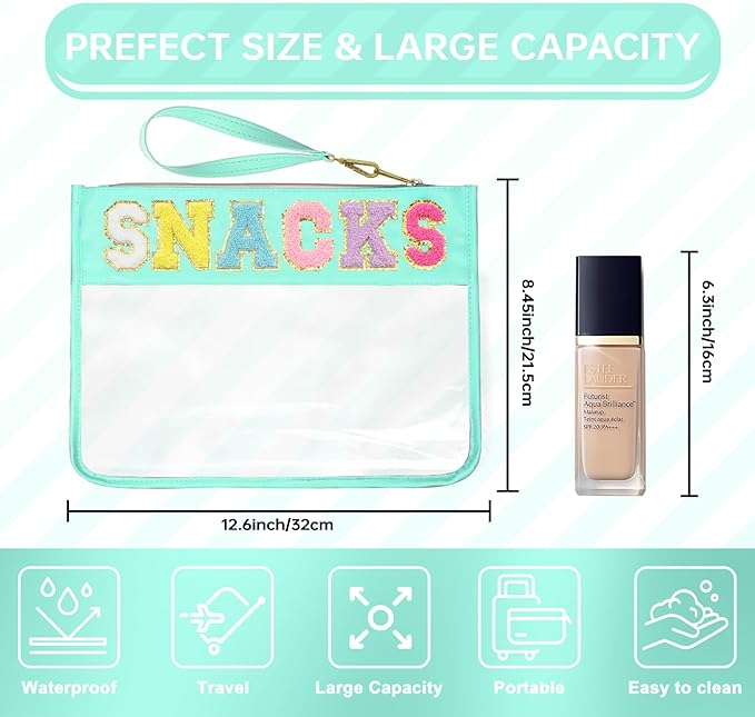 Snack Bags Clear Pouch Travel Makeup Bag Chenille Letter Bags for Zipper Pouch Clear Cosmetic Bag Clearly Tote Bag Makeup Travel Bags for Women