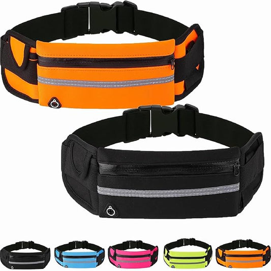 Anti-Theft Invisible Waist Bag, Multifunctional Outdoor Sports Waist Bag with Water Bottle Strap, Lightweight and Waterproof Money Belt (Black+Orange)