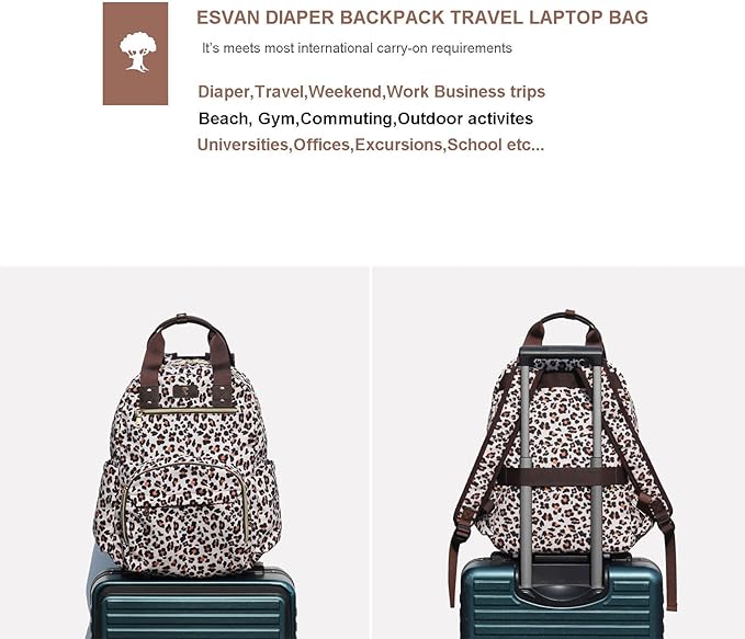 Diaper Bag Backpack, Large Capacity Multifunction Baby Essentials Fashion Travel Pack Linen Canvas office Laptop Bag (Canvas leopard print)