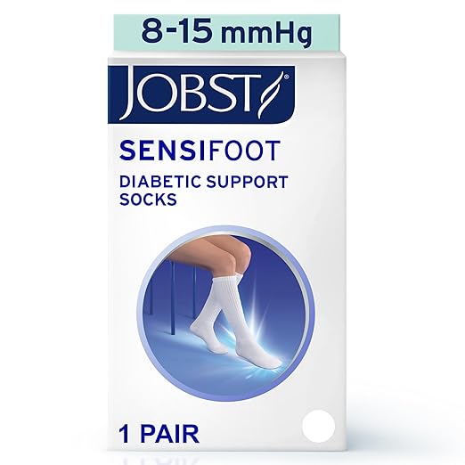 JOBST SensiFoot Diabetic Compression Socks for Men and Women 8-15 mmHg with Seamless Toe and Moisture Management - Extra Padding in Toe, Foot, and Heel Area - Knee High - Closed Toe - White, Small