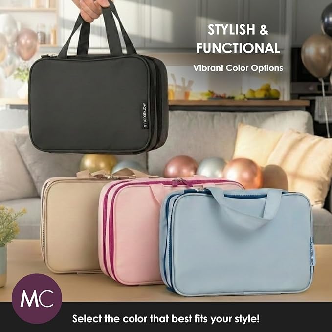 Travel Toiletry Bag for Men & Women, Large Capacity Makeup Organizer & Cosmetic Bag, Water-Resistant Portable Essentials Case with Metal Hook & Carry Handle - Perfect for Travel Use (Black, Small)