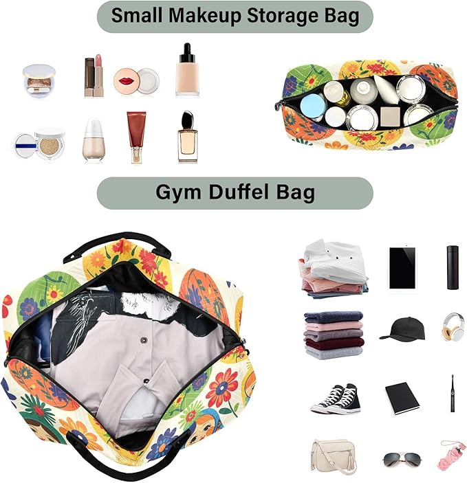 Travel Duffle Bag, Matryoshka Russian Traditional Wooden Doll Gym Bag with Storage Bag Weekender Overnight Bag for Men Women Trip Sports Yoga