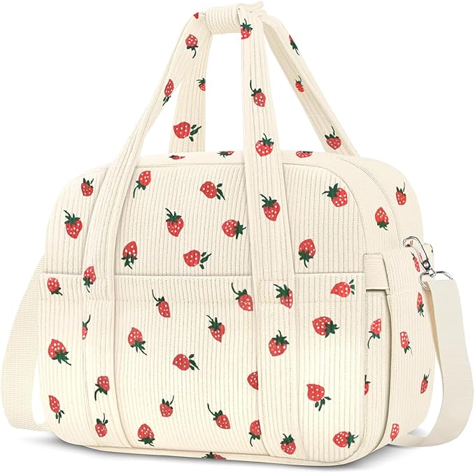 Corduroy Lunch Box Lunch Bag for Women Adults Men, Cute Strawberry Insulated Work Reusable Leakproof Simple Large Lunch Boxes Tote Bag Adults Cooler Bag, with Shoulder Strap