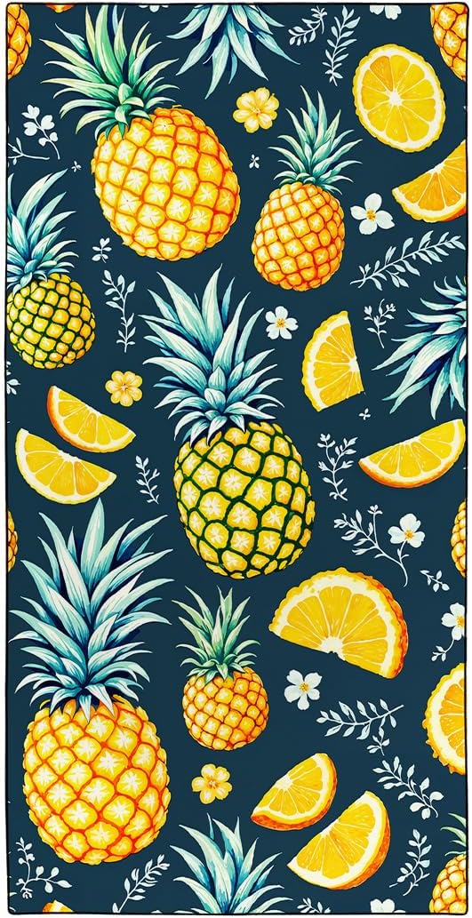 Tropical Pineapple Beach Towel, 36"x72" Sand Free Quick Dry Thin Lightweight Microfiber Fruit Towel for Travel