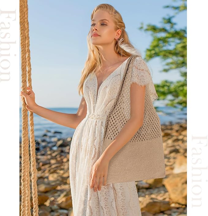 Sightor Crochet Tote Bag, Mesh Beach Bag Knit Summer Hobo Bag Vacation Boho Tote Bag for Women